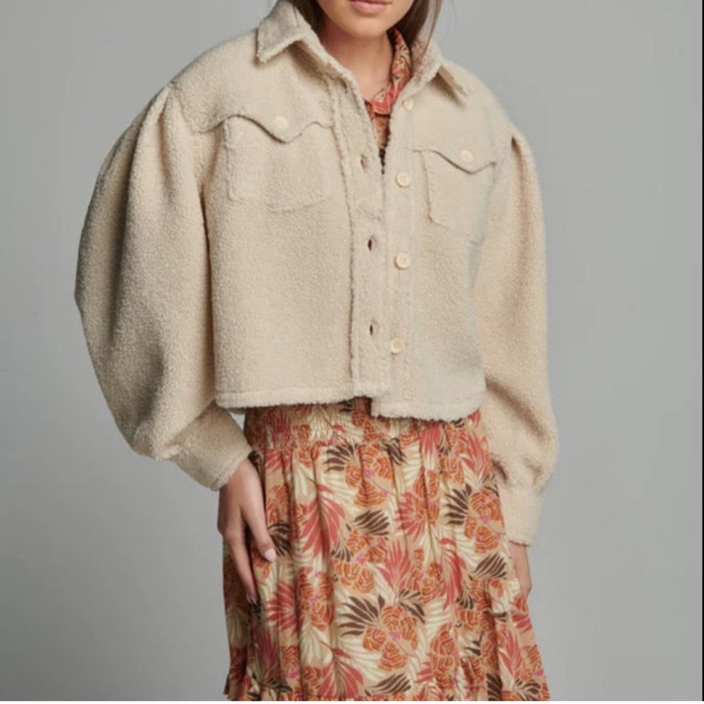 Sundays Tan Teddy Jacket Cropped Fuzzy Style